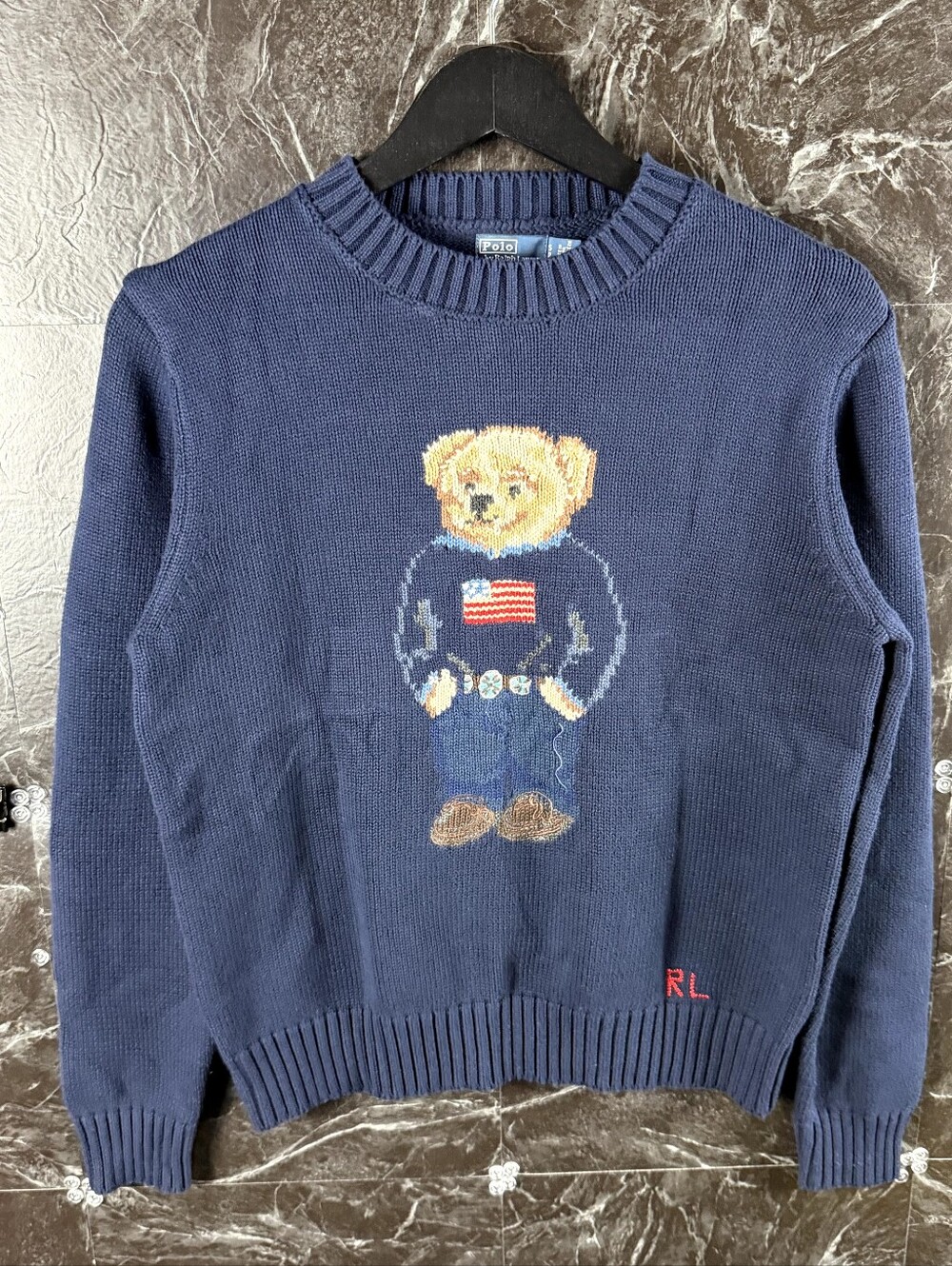 Polo Ralph Lauren Women's Blue USA Polo Bear Knit Sweater Small